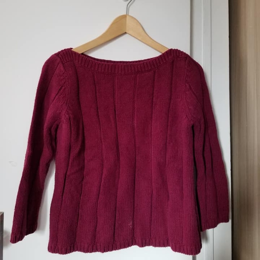 Liz Claiborne Burgundy Cable Knit Sweater Size M Preowned Made in Indonesia